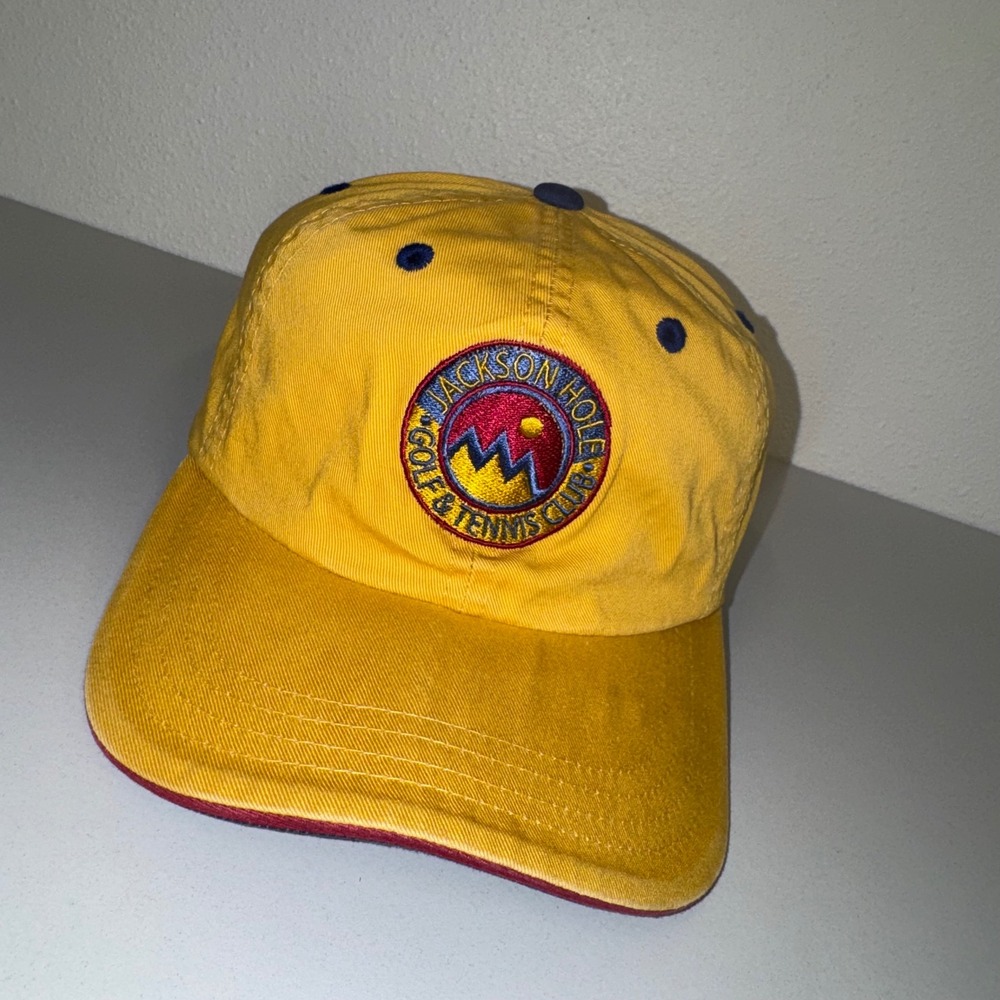 Imperial‎ Jackson Hole Golf Tennis Club Hat Mens OSFA Yellow NWOT Vtg Embroider